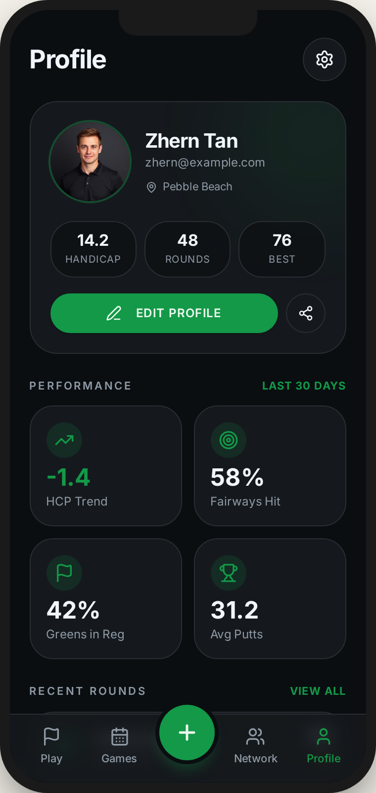 LTP Golf Home screen